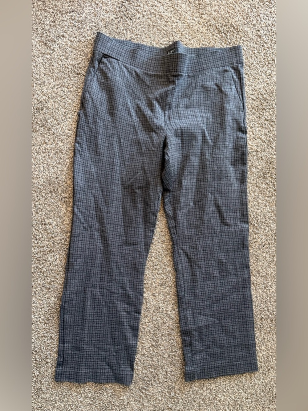 LOFT Gray Micro-Check Dress Trousers